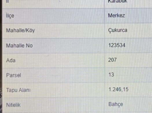 Satılık 1246m² Arsa Karabük Merkez Çukurca’da